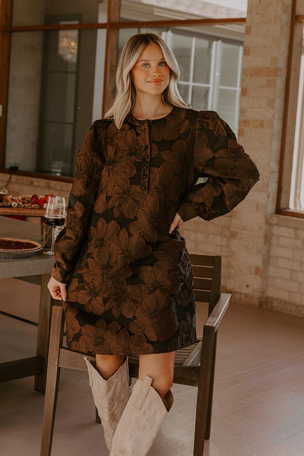 Timeless Treasures Floral Jacquard Mini Dress in Chocolate Image - 1