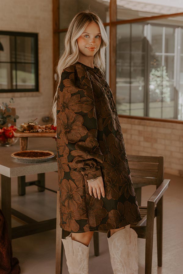 Timeless Treasures Floral Jacquard Mini Dress in Chocolate Image - 5