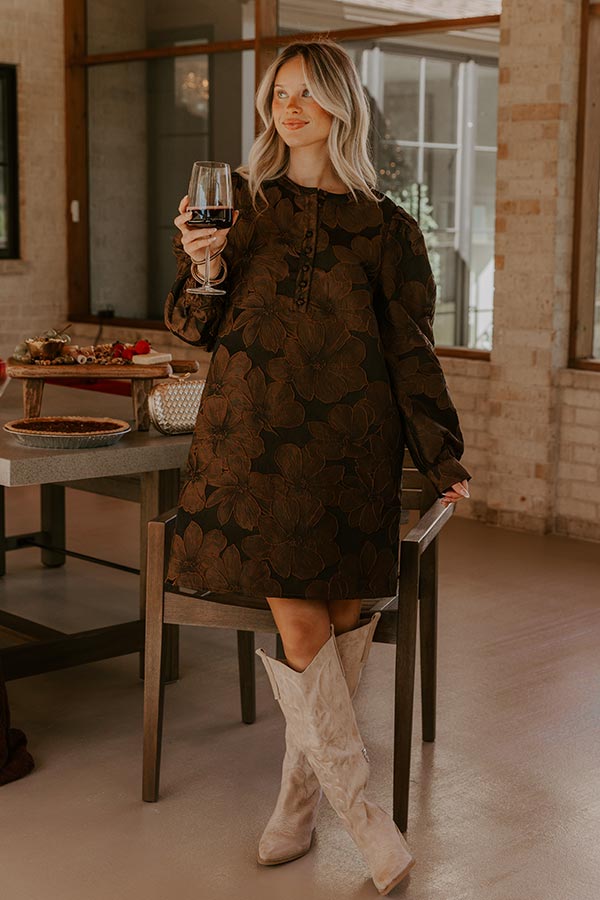 Timeless Treasures Floral Jacquard Mini Dress in Chocolate Image - 2