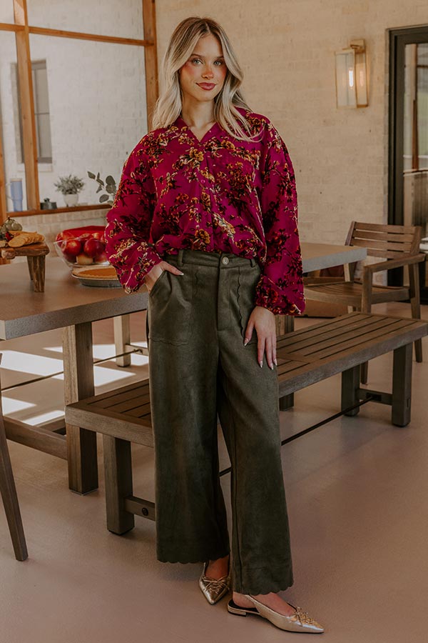 The Karissa High Waist Faux Suede Pants in Olive Image - 1