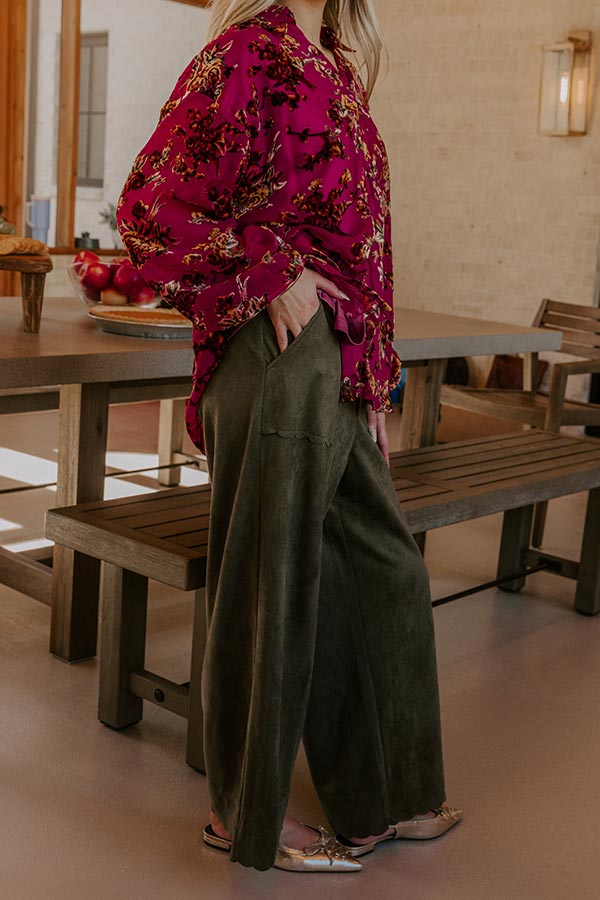 The Karissa High Waist Faux Suede Pants in Olive Image - 4