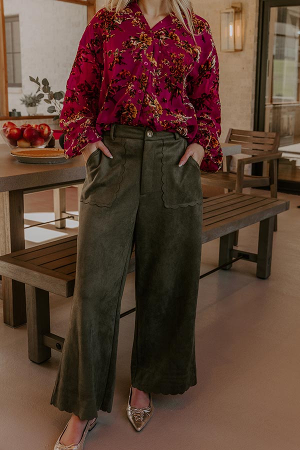 The Karissa High Waist Faux Suede Pants in Olive Image - 2