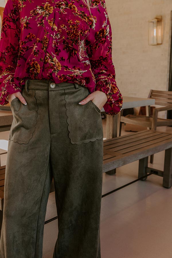 The Karissa High Waist Faux Suede Pants in Olive Image - 3