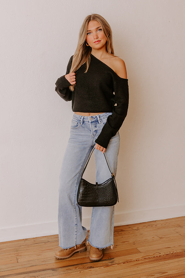 Comfy and Chic Asymmetrical Sweater Top in Black Image - 3