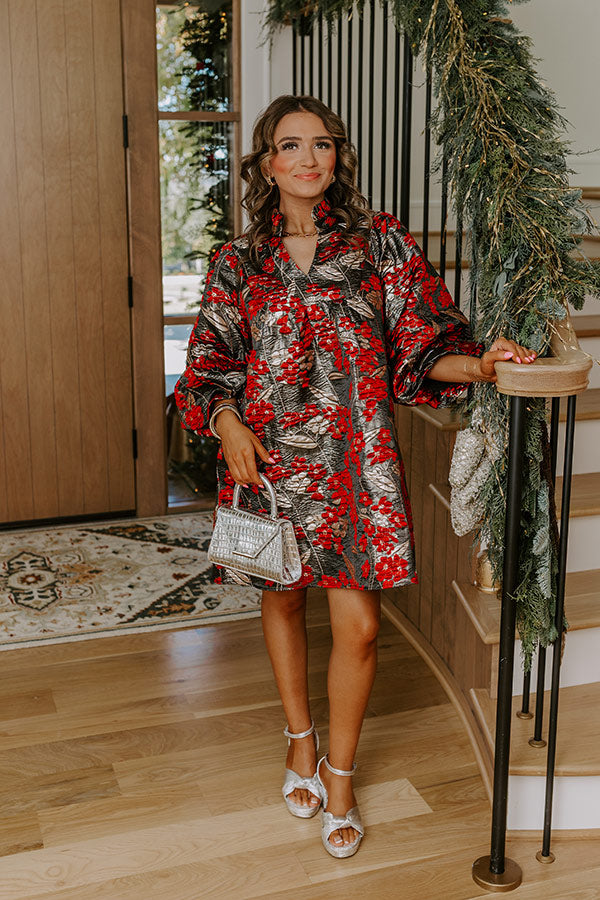 Polished And Poised Floral Jacquard Mini Dress in Black Image - 1