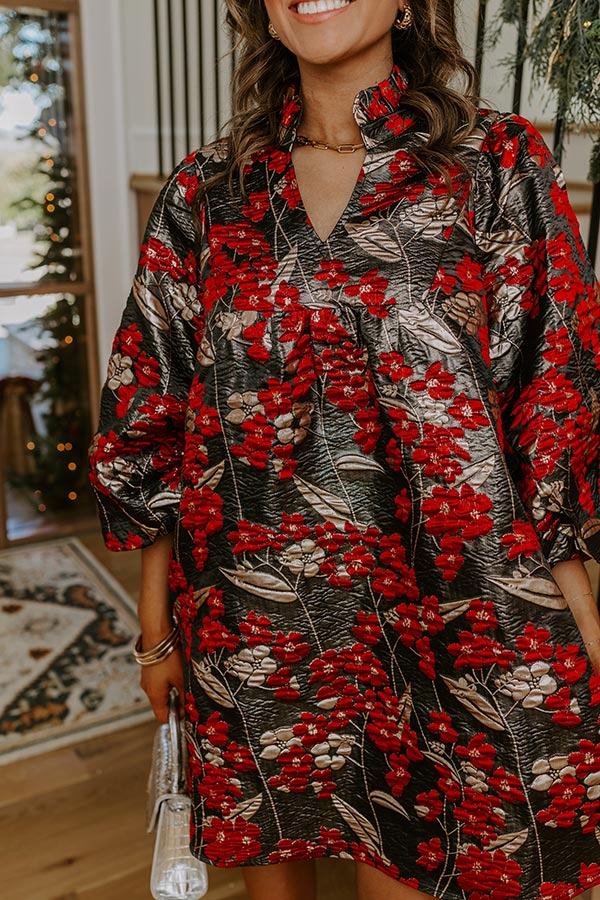 Polished And Poised Floral Jacquard Mini Dress in Black Image - 3