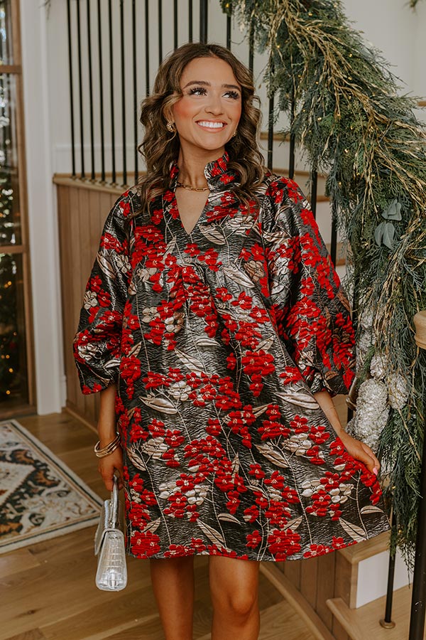 Polished And Poised Floral Jacquard Mini Dress in Black Image - 2