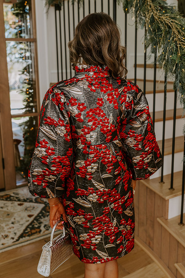 Polished And Poised Floral Jacquard Mini Dress in Black Image - 4