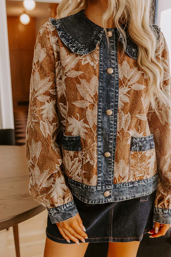 Central Park Leaves Jacquard Denim Jacket in Chocolate Image - 4