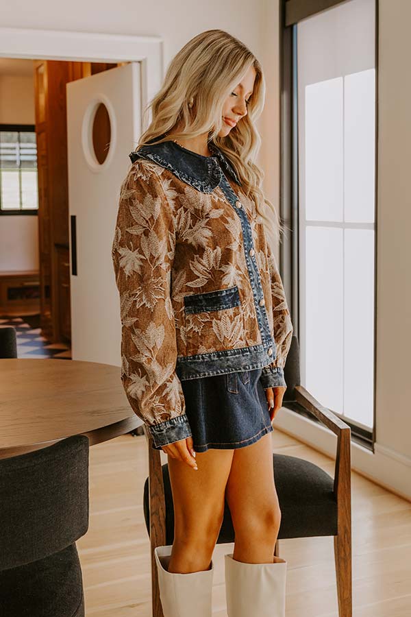 Central Park Leaves Jacquard Denim Jacket in Chocolate Image - 5