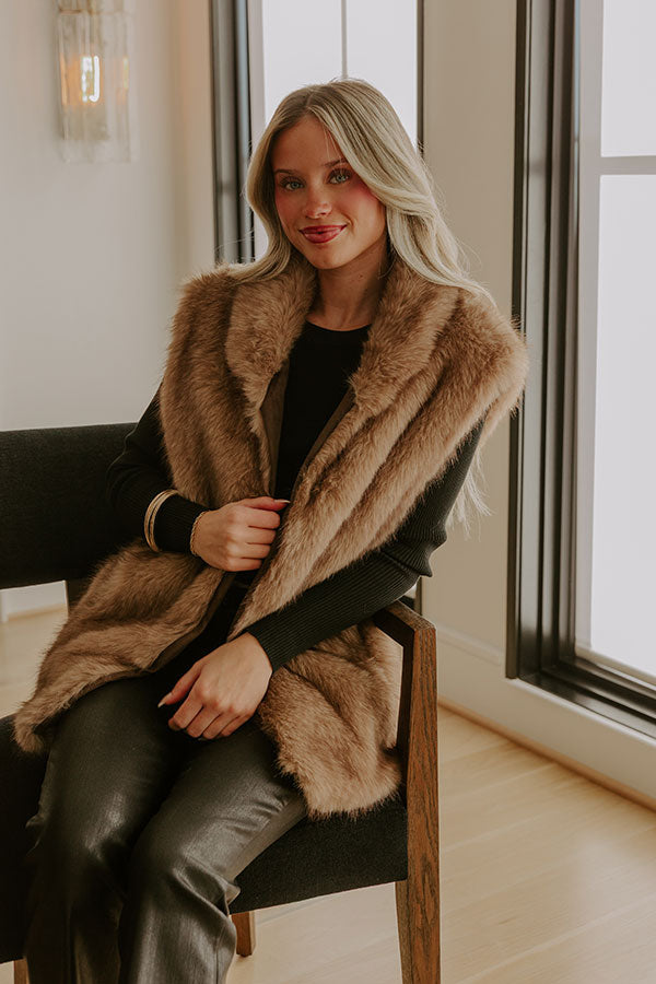 Midnight In France Faux Fur Vest in Mocha Image - 1