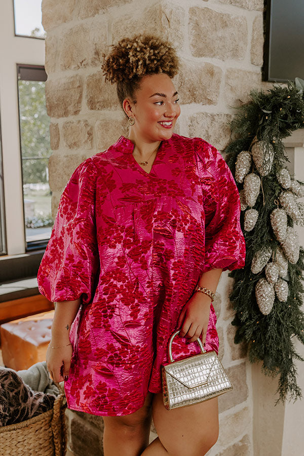 Polished And Poised Floral Jacquard Mini Dress in Hot Pink Curves Image - 5