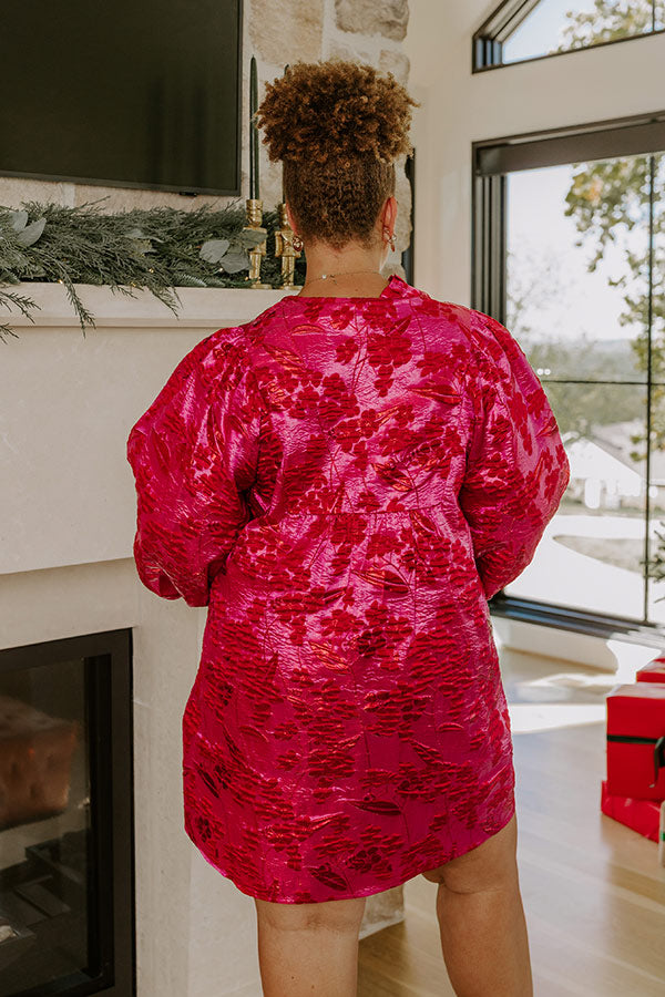 Polished And Poised Floral Jacquard Mini Dress in Hot Pink Curves Image - 3