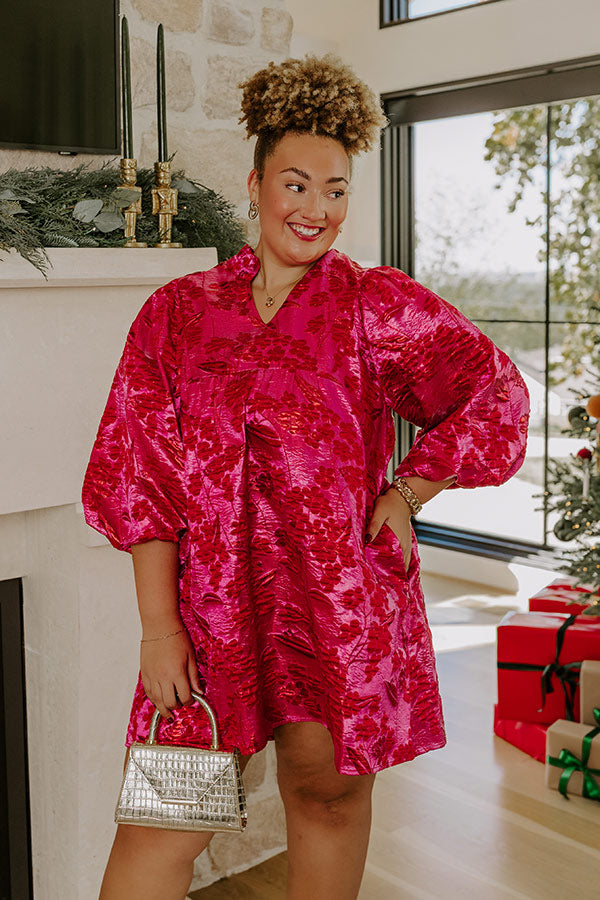 Polished And Poised Floral Jacquard Mini Dress in Hot Pink Curves Image - 2