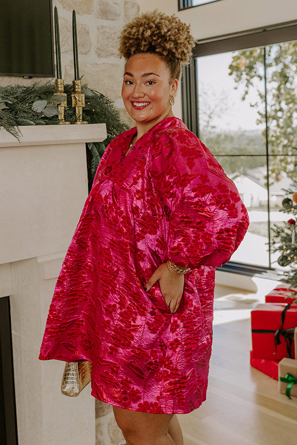 Polished And Poised Floral Jacquard Mini Dress in Hot Pink Curves Image - 4