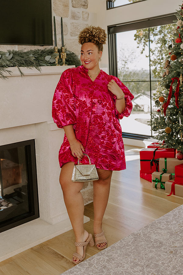 Polished And Poised Floral Jacquard Mini Dress in Hot Pink Curves Image - 1