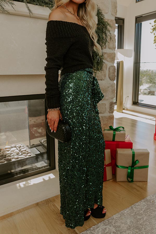 Shimmering Smile High Waist Sequin Wrap Maxi Skirt in Hunter Green Image - 5