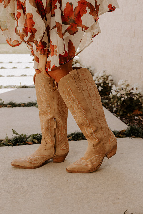 The Tess Faux Suede Cowboy Boot in Iced Latte Image - 2