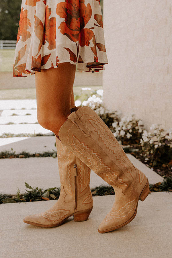 The Tess Faux Suede Cowboy Boot in Iced Latte Image - 1