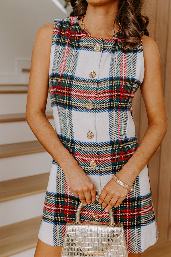 Plaid Kisses Button Down Mini Dress in White Image - 3