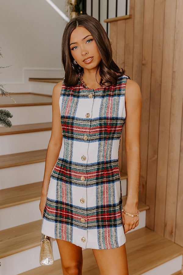 Plaid Kisses Button Down Mini Dress in White Image - 2