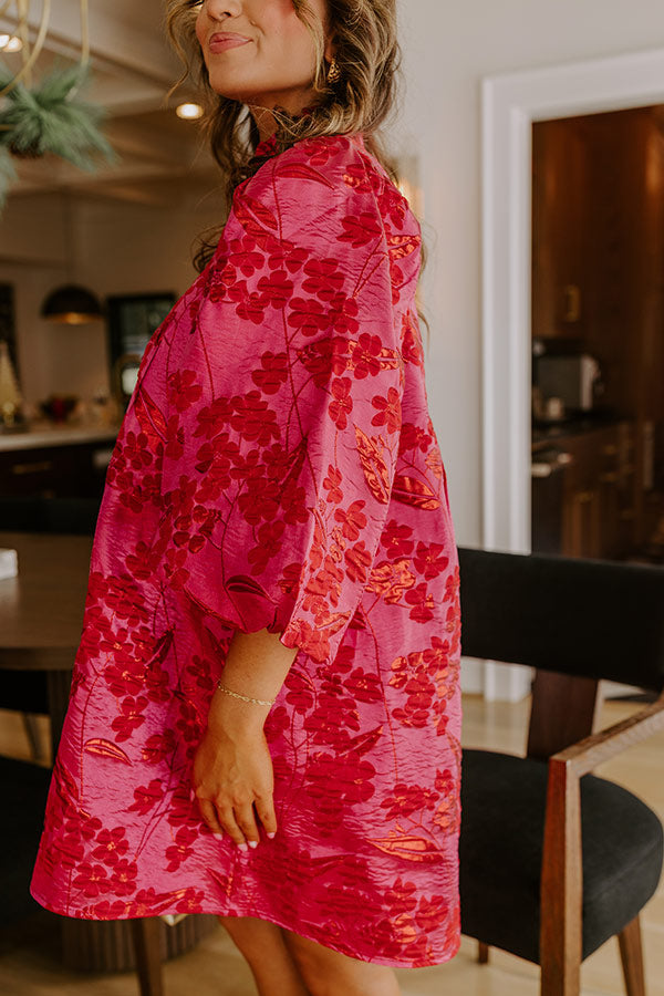 Polished And Poised Floral Jacquard Mini Dress in Hot Pink Image - 5