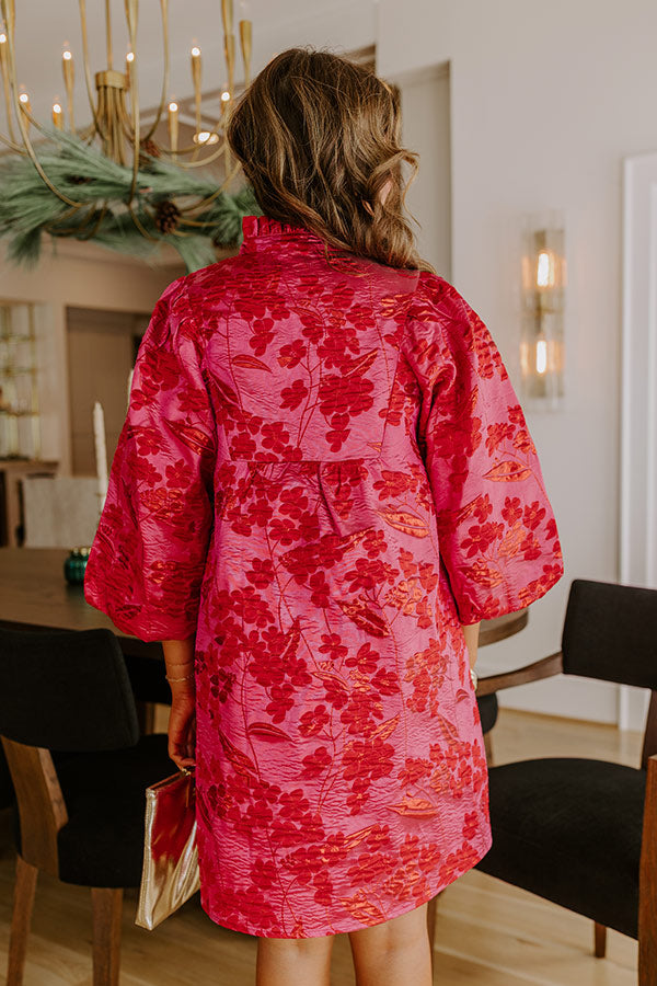 Polished And Poised Floral Jacquard Mini Dress in Hot Pink Image - 4