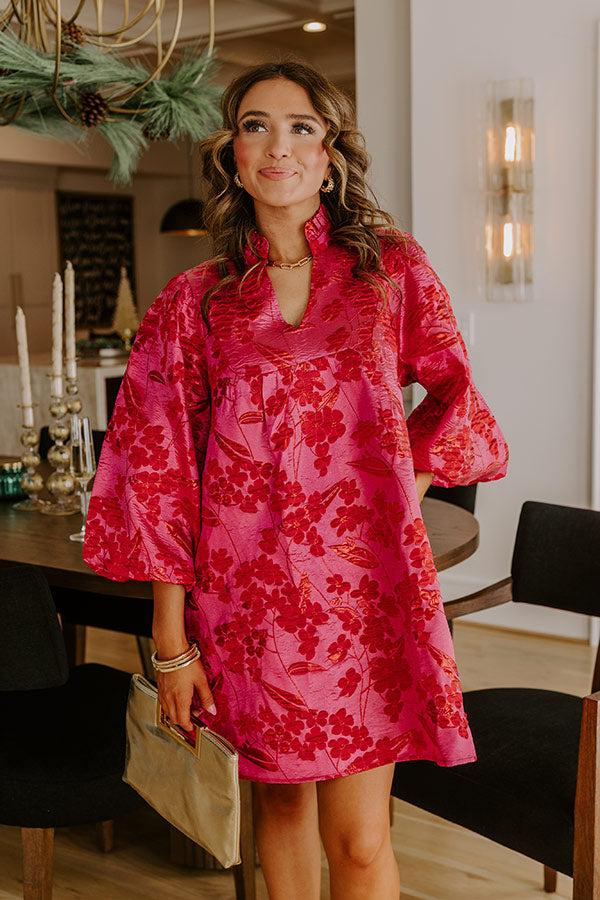 Polished And Poised Floral Jacquard Mini Dress in Hot Pink Image - 1