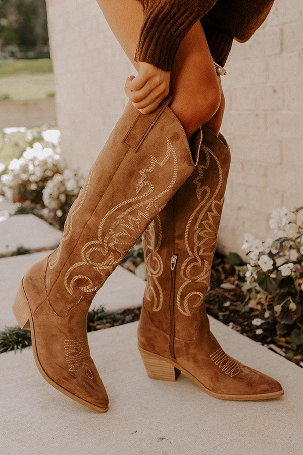 The Giada Faux Suede Cowboy Boot in Chocolate Image - 2