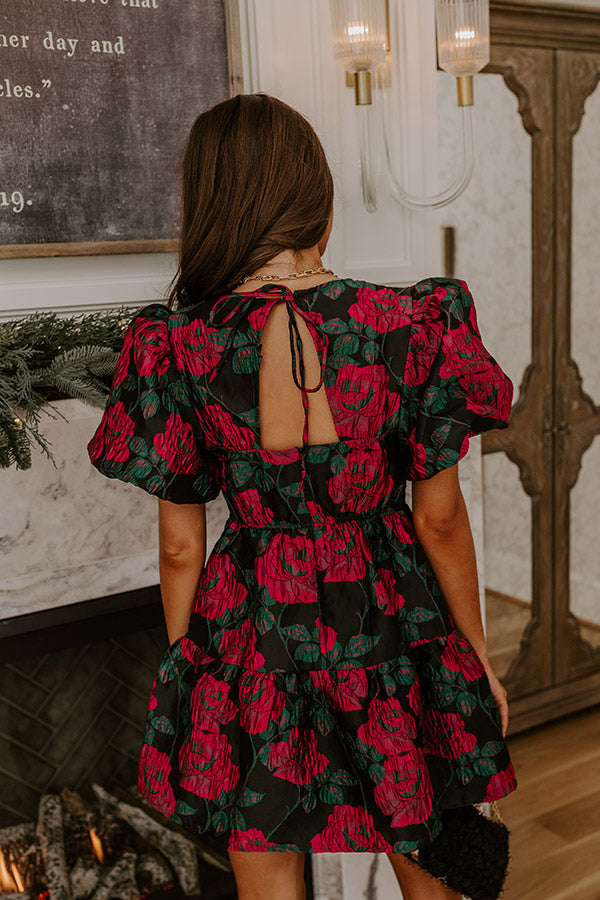 Rose Garden Chic Jacquard Mini Dress Image - 4