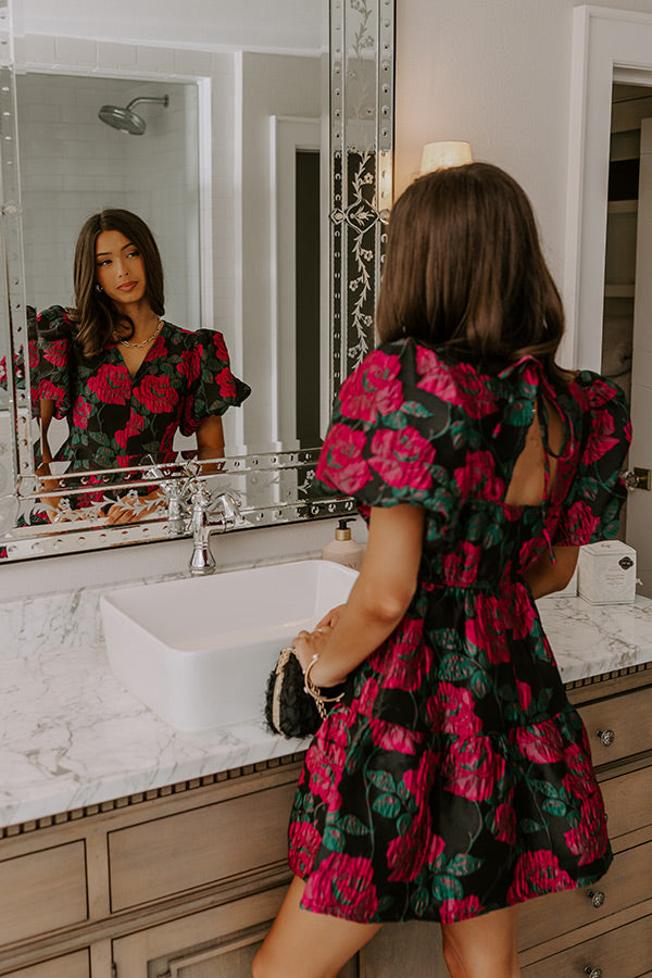 Rose Garden Chic Jacquard Mini Dress Image - 2