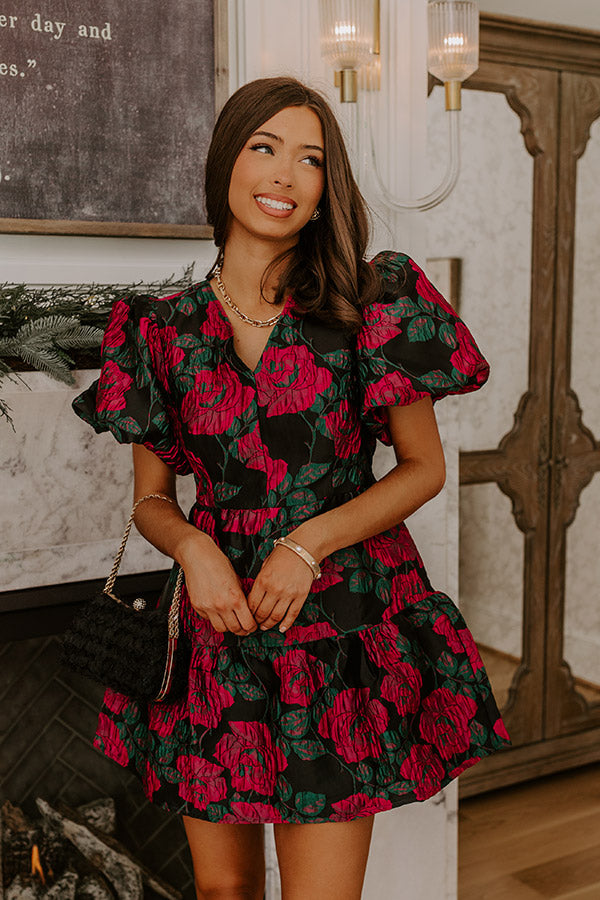 Rose Garden Chic Jacquard Mini Dress Image - 3
