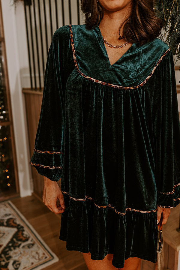 Candlelight Evening Velvet Mini Dress in Dark Teal Image - 4