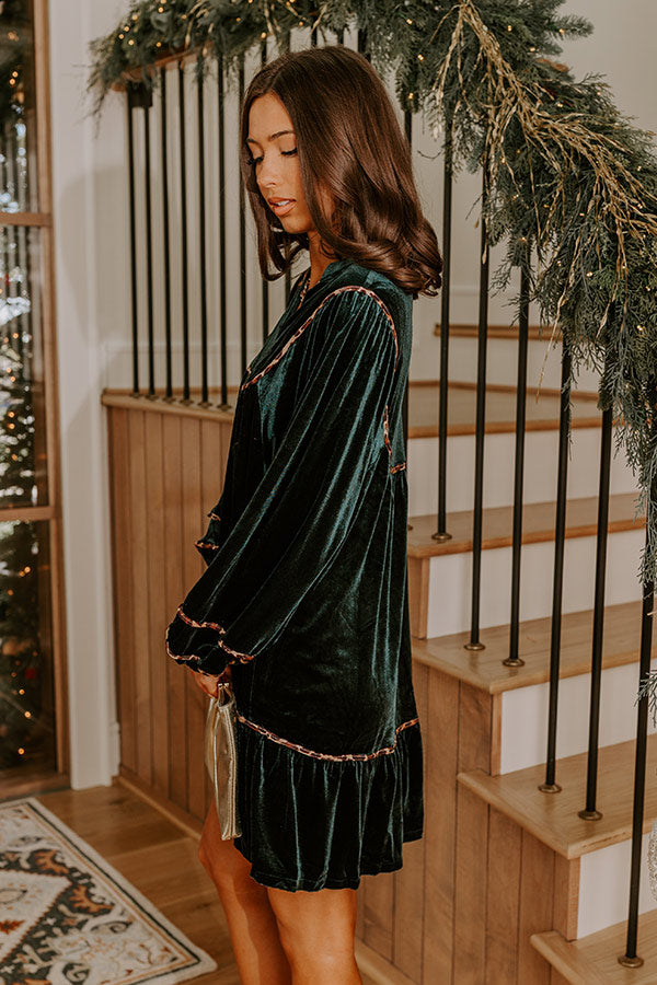 Candlelight Evening Velvet Mini Dress in Dark Teal Image - 5