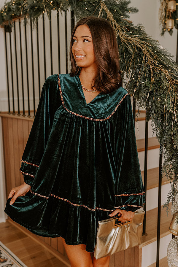 Candlelight Evening Velvet Mini Dress in Dark Teal Image - 2