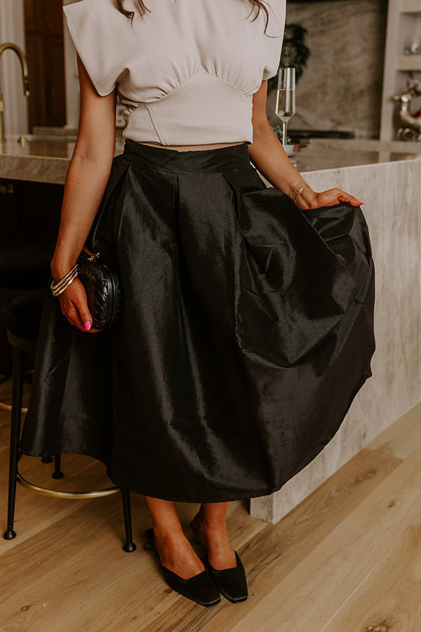 The Belle High Waist Midi Skirt in Black Image - 2