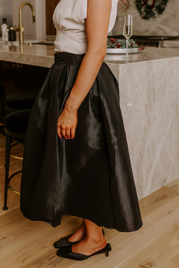 The Belle High Waist Midi Skirt in Black Image - 3