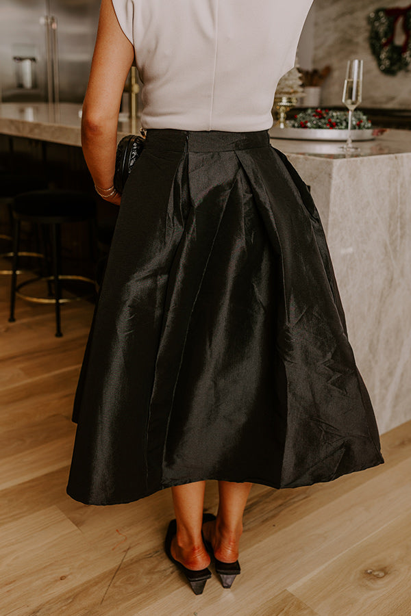 The Belle High Waist Midi Skirt in Black Image - 5