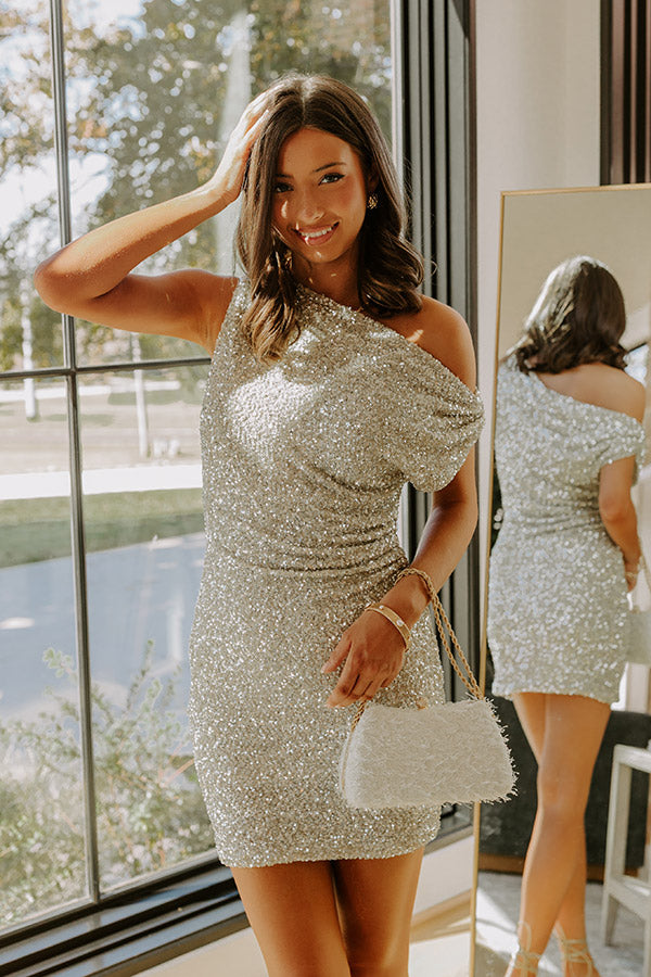 Uptown Allure Asymmetrical Sequin Mini Dress in Champagne Image - 4