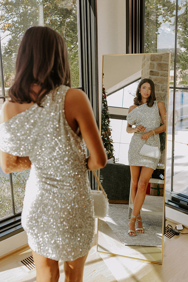 Uptown Allure Asymmetrical Sequin Mini Dress in Champagne Image - 2