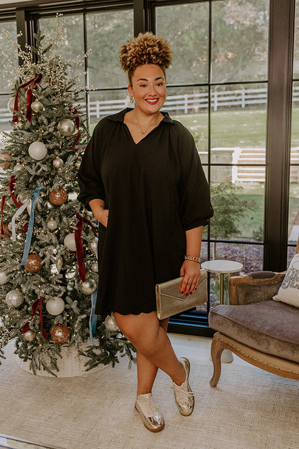 Dinner in Soho Scalloped Mini Dress in Black Curves Image - 1