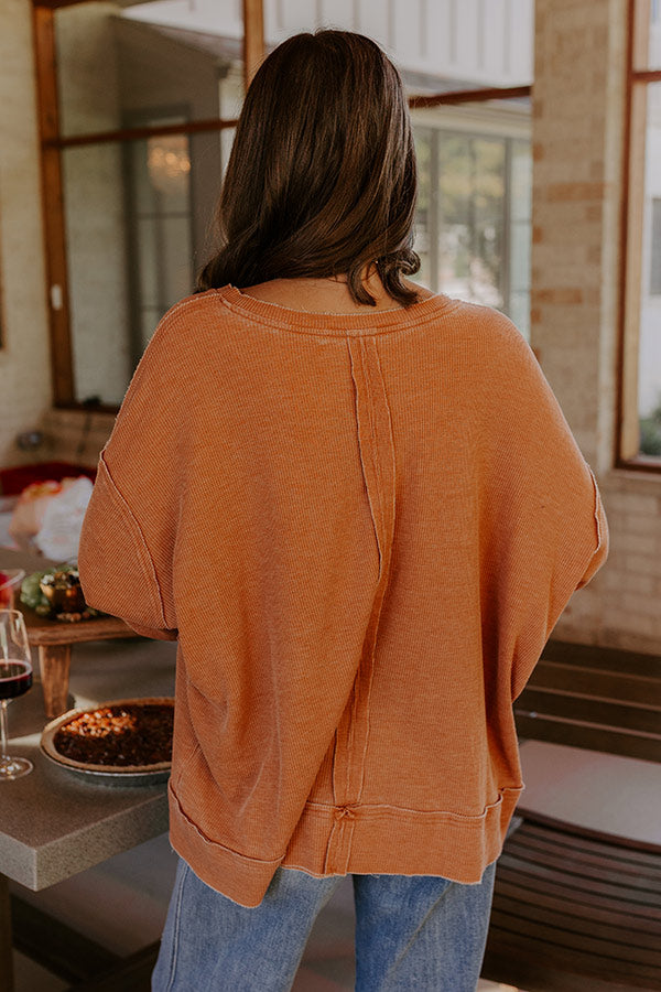 Relax And Reset Waffle Knit Oversized Tee in Pumpkin Image - 5