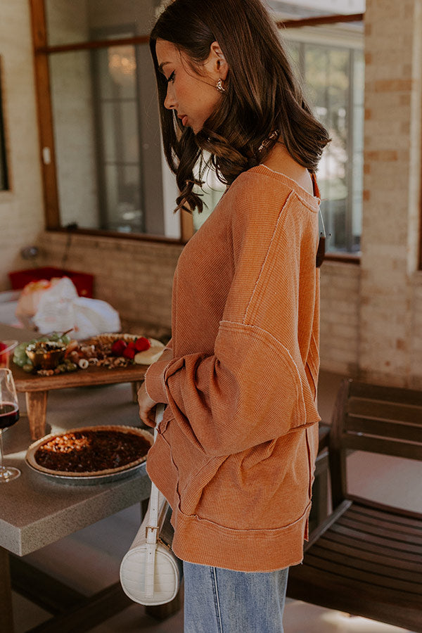 Relax And Reset Waffle Knit Oversized Tee in Pumpkin Image - 4