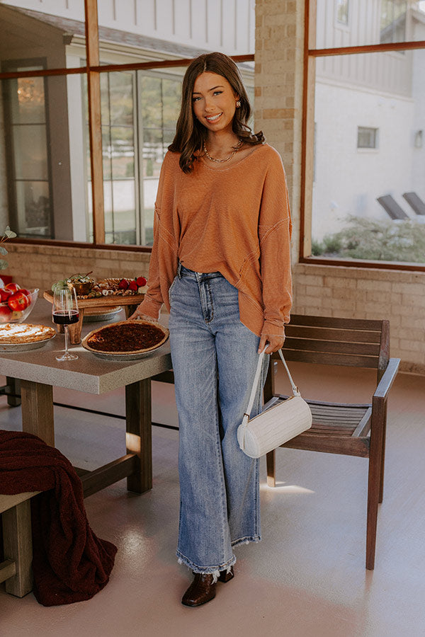 Relax And Reset Waffle Knit Oversized Tee in Pumpkin Image - 2