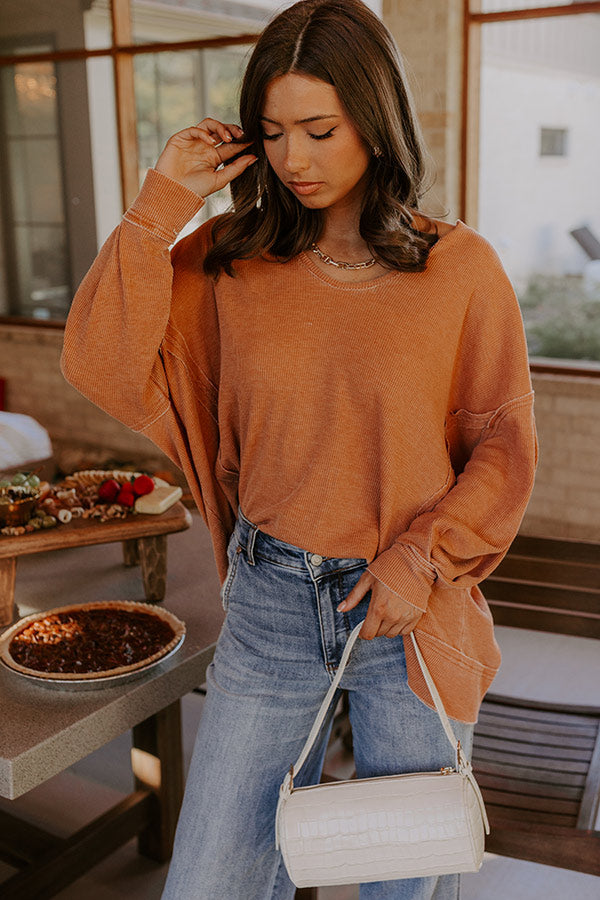 Relax And Reset Waffle Knit Oversized Tee in Pumpkin Image - 1