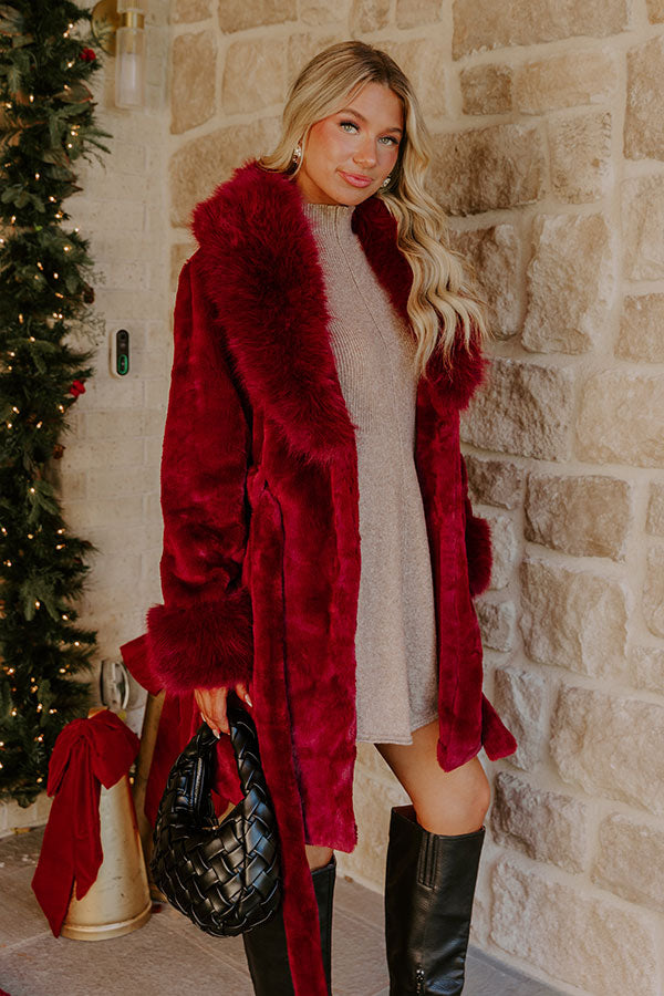 London Afternoon Plush Faux Fur Coat in Merlot Image - 5
