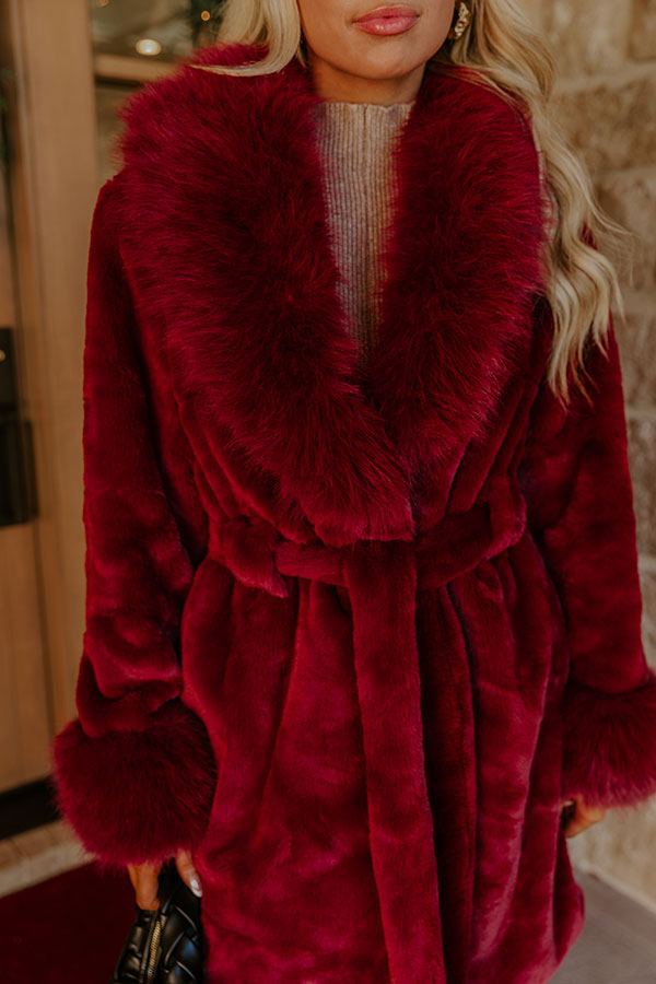London Afternoon Plush Faux Fur Coat in Merlot Image - 2