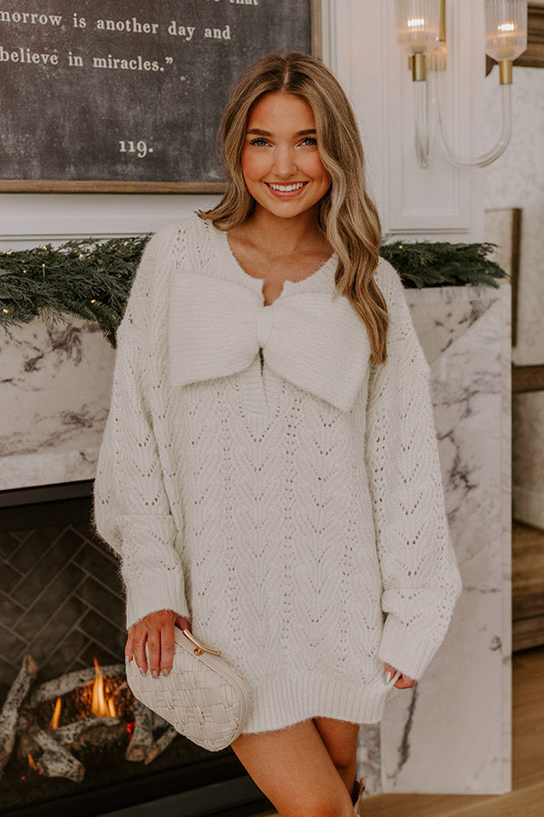 Cozy Feels Pointelle Knit Sweater Mini Dress in Cream Image - 2