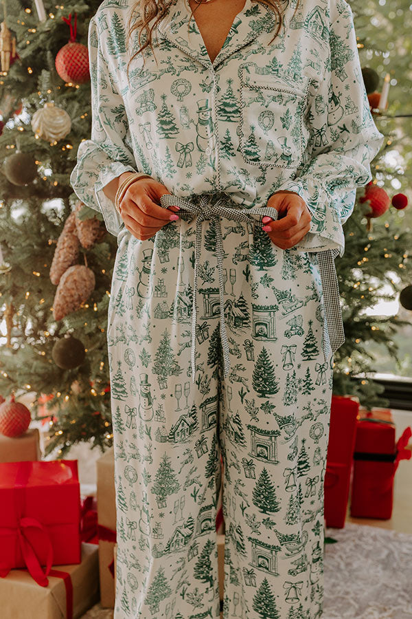 Christmas Night High Waist Satin Pajama Pants in Hunter Green Image - 5