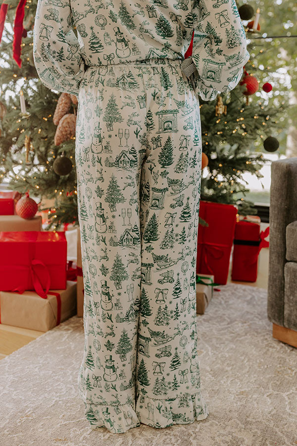Christmas Night High Waist Satin Pajama Pants in Hunter Green Image - 4